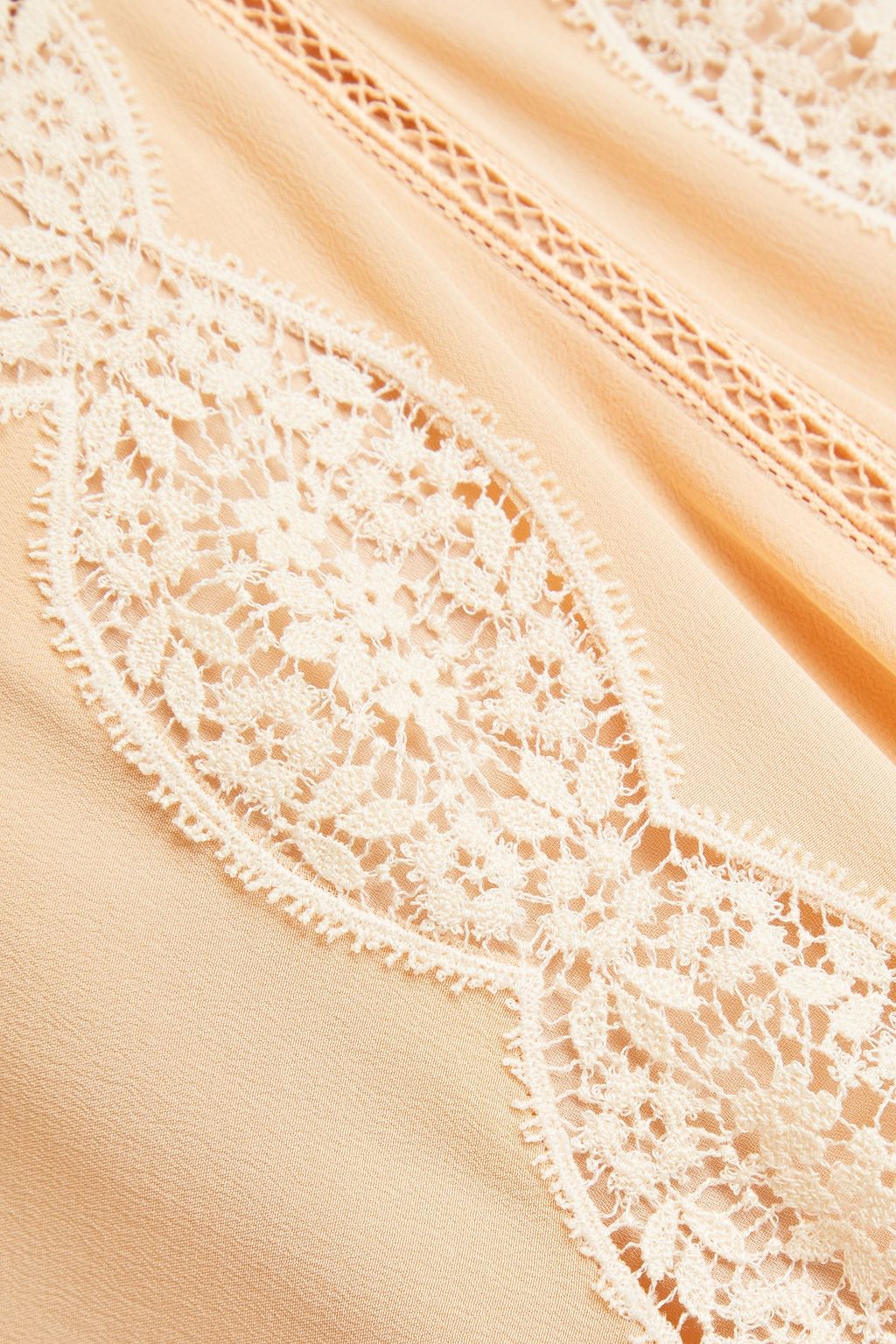 CHLOÉ Gathered lace-trimmed silk crepe de chine dress