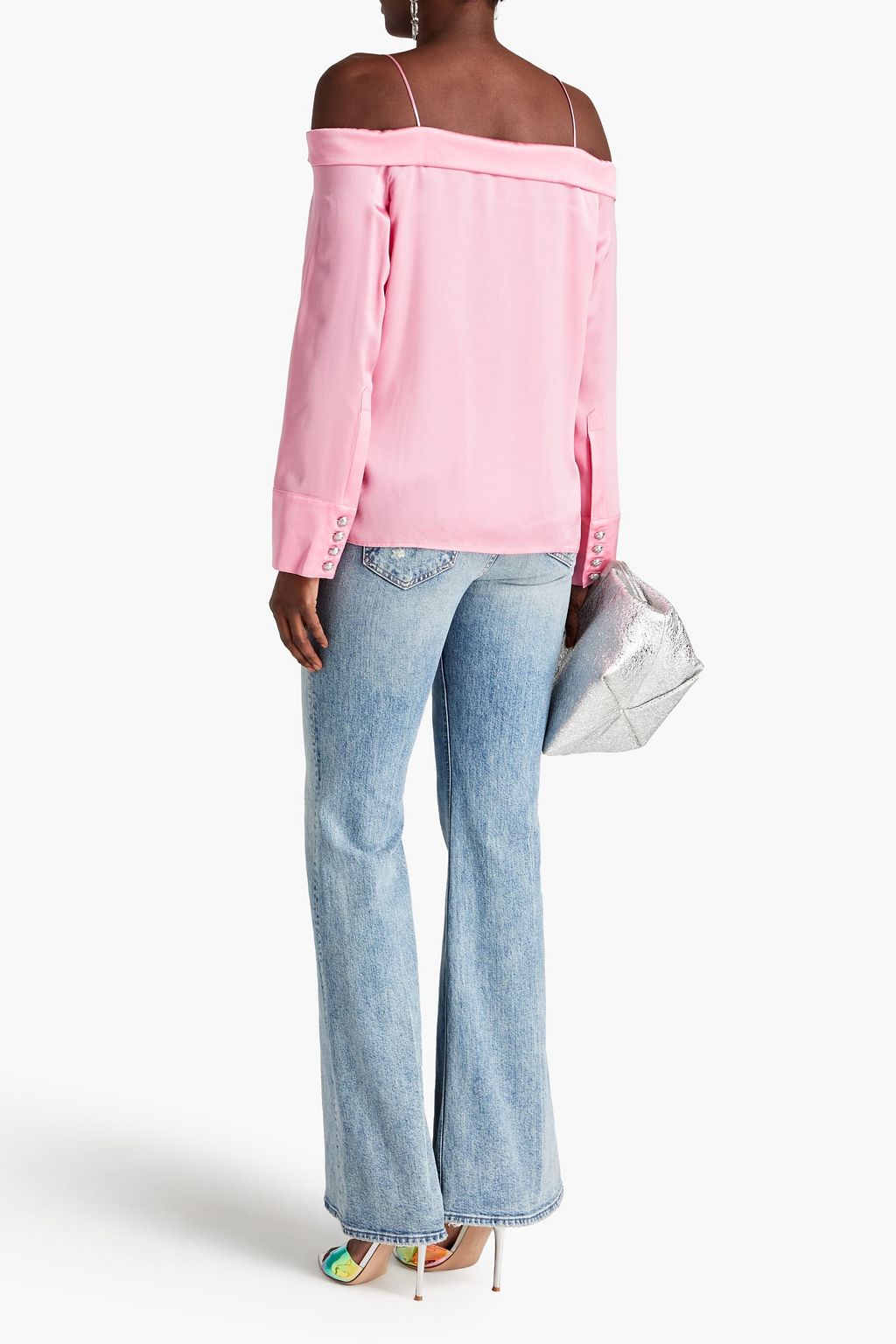 BALMAIN Cold-shoulder silk-satin top