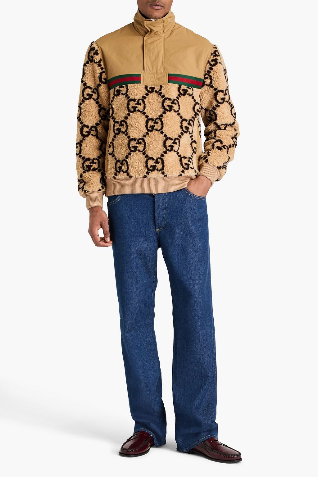 GUCCI Logo print wool blend fleece and shell half zip track jacket THE OUTNET