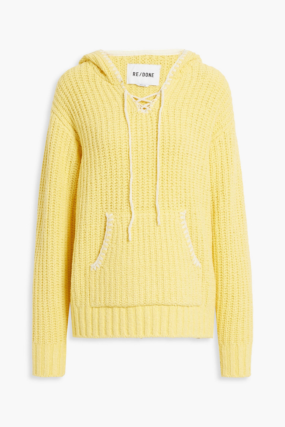 re/done - 90s baja ribbed cotton-blend hoodie - yellow - s
