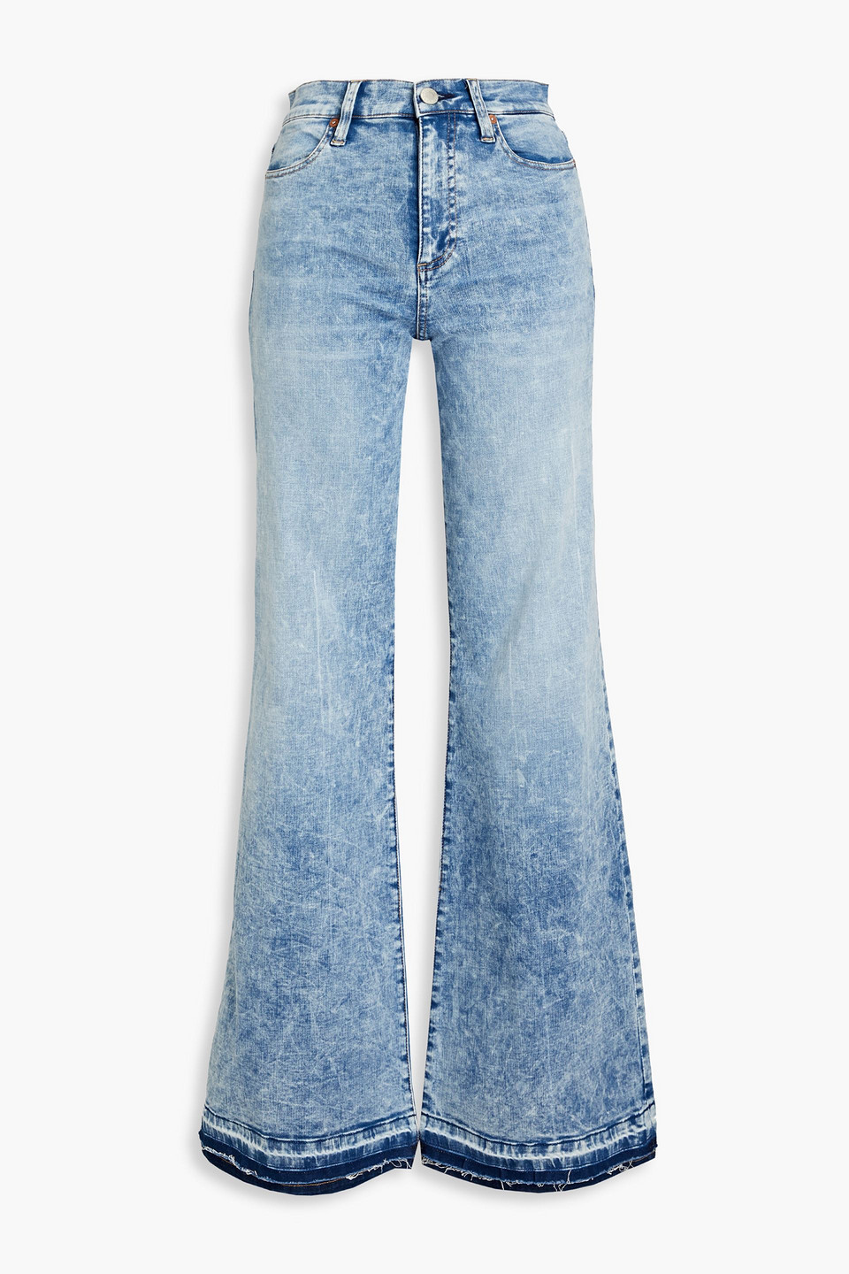 Alice And Olivia Frayed High-rise Flared Jeans In Blue