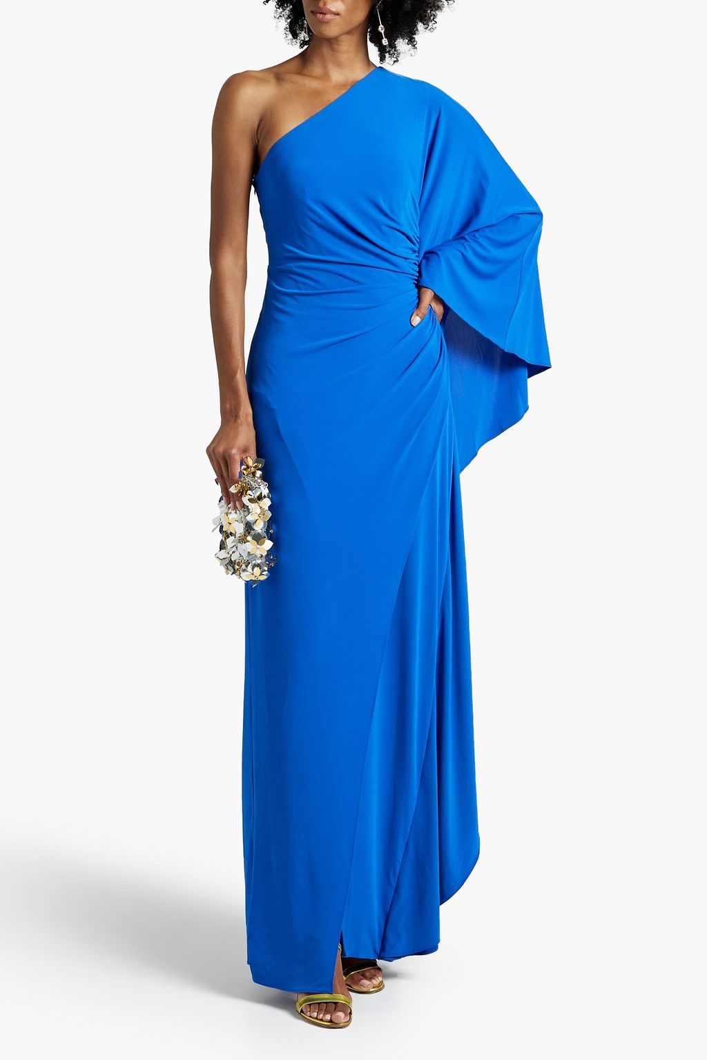 HALSTON Ellen onesleeve draped stretchjersey gown THE