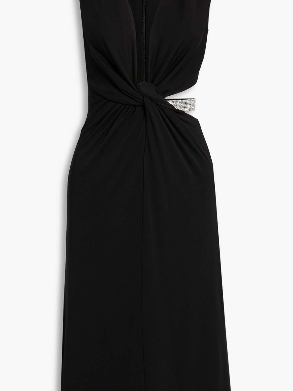 selena twist-front crystal-embellished jersey midi dress