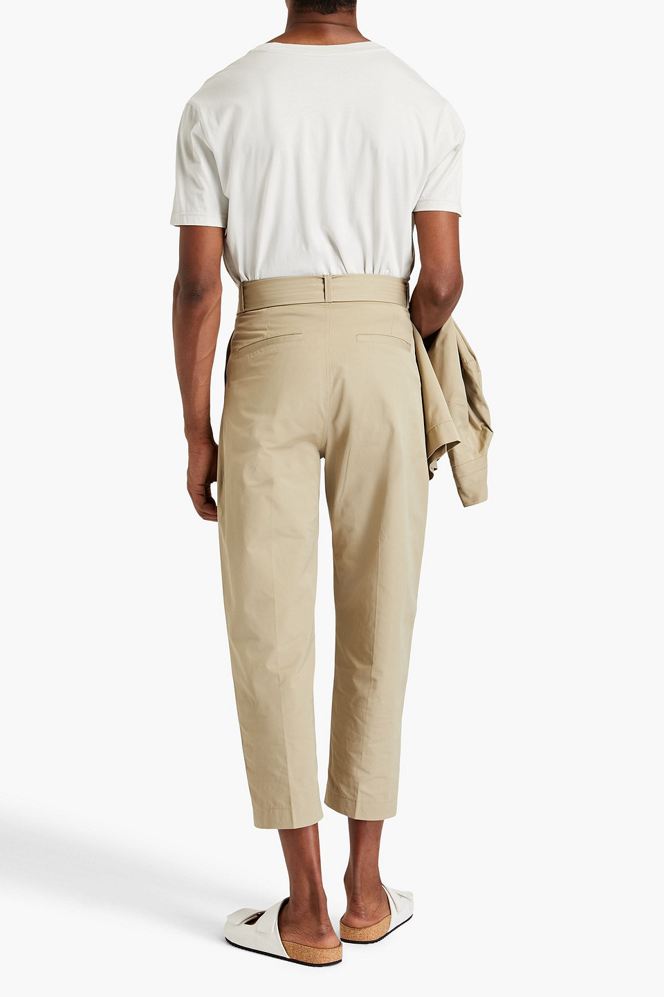 Shop Nanushka Tapered Cropped Cotton-blend Twill Pants In Beige