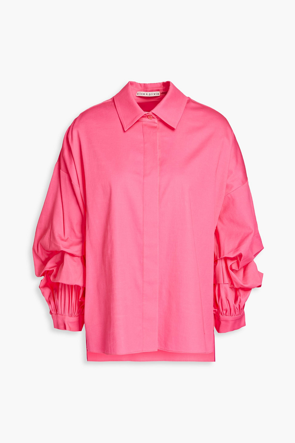 Alice And Olivia Gathered Cotton-blend Poplin Shirt In Pink