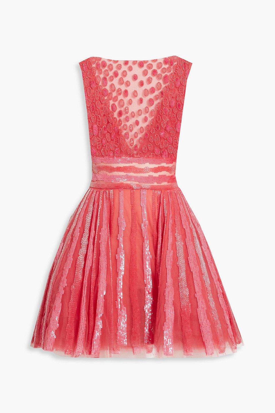 Zuhair Murad Embellished Silk-blend Tulle Mini Dress In Coral