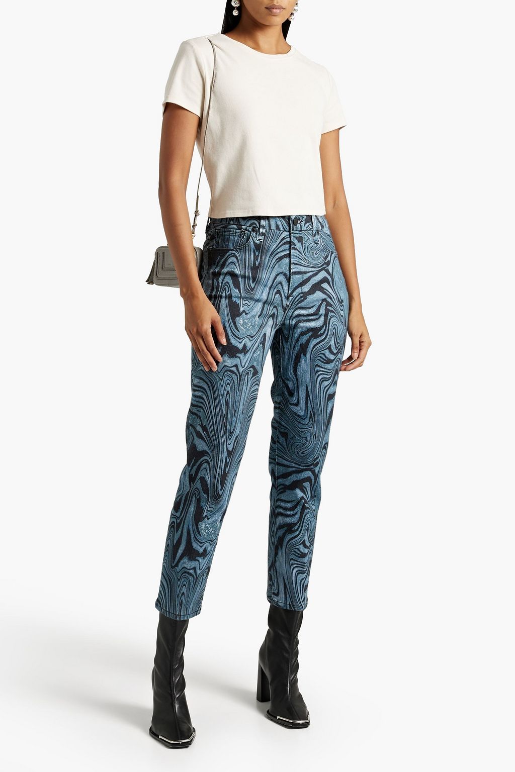 GOOD AMERICAN Good Curve hoch sitzende Cropped Jeans mit schmalem Bein und Print