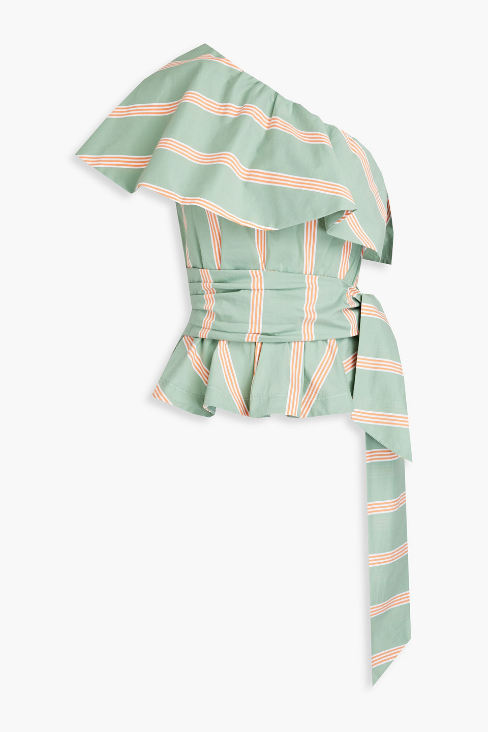 Stella Jean - One-shoulder ruffled striped cotton-blend poplin top - Green - IT 38