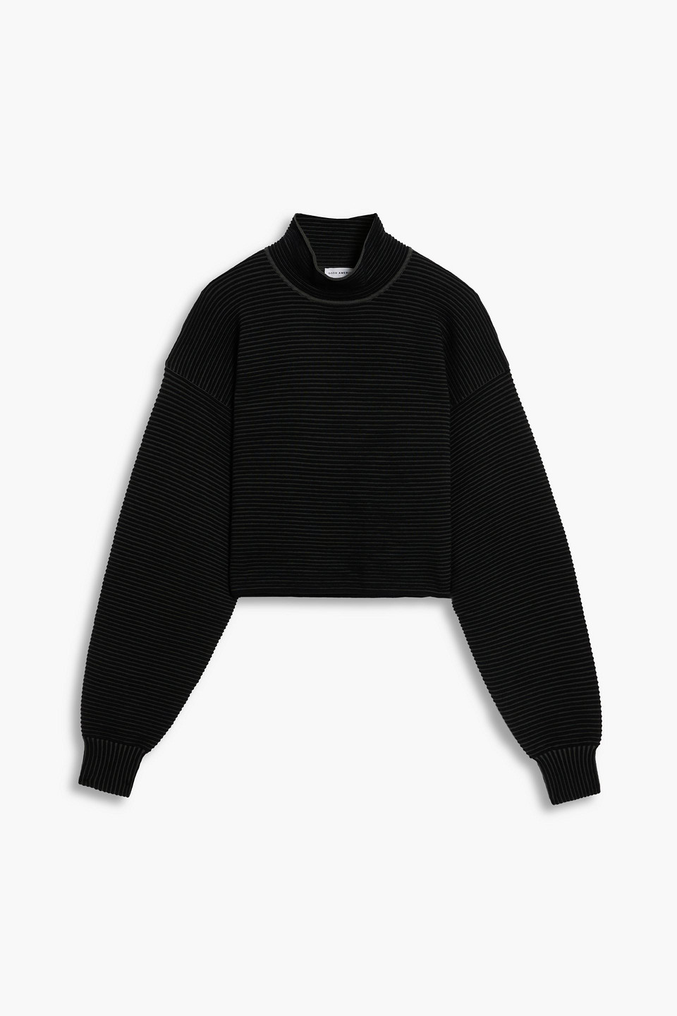 good american - cropped striped cotton turtleneck top - black - 3