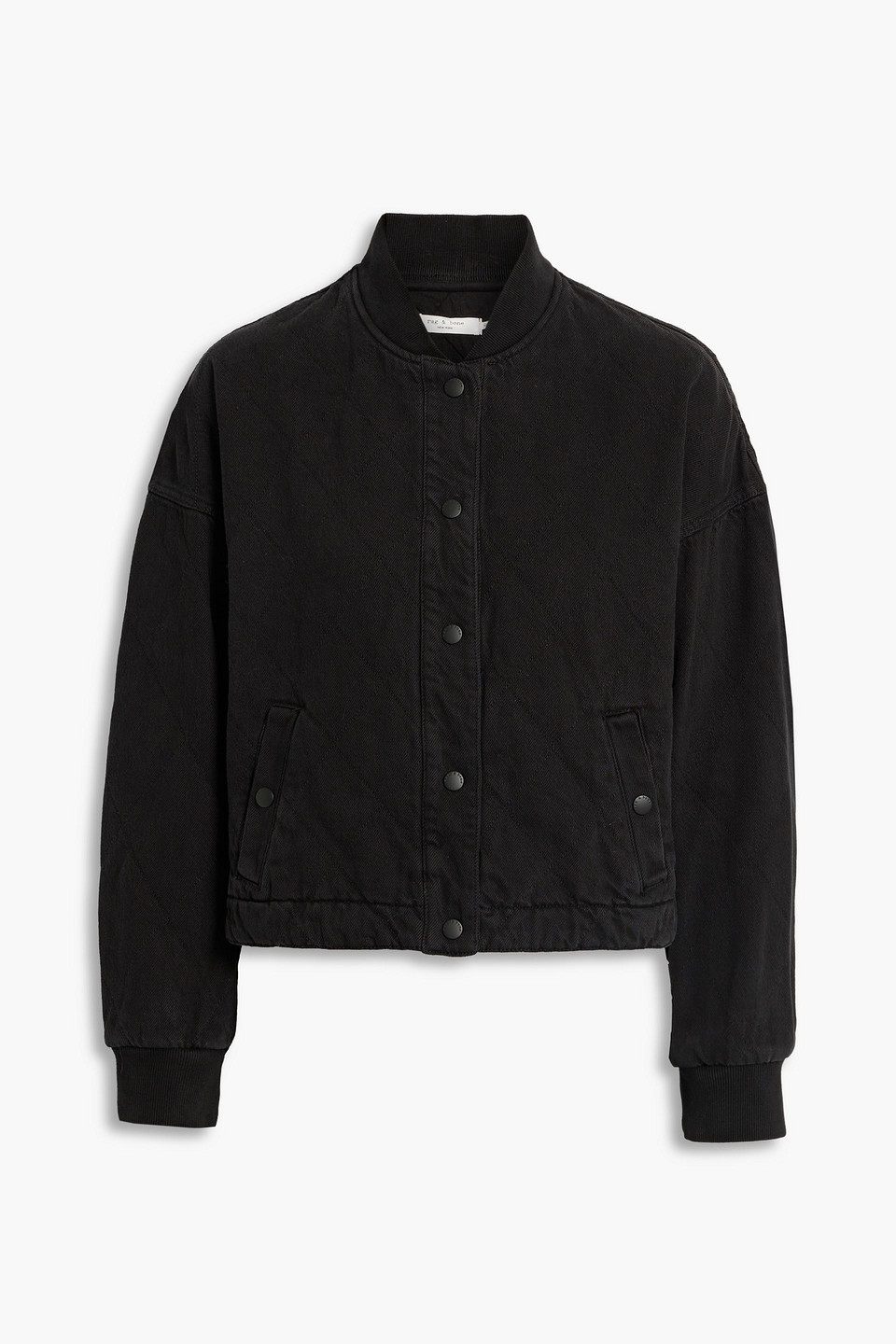 rag & bone - val cropped quilted denim bomber jacket - black - xxs