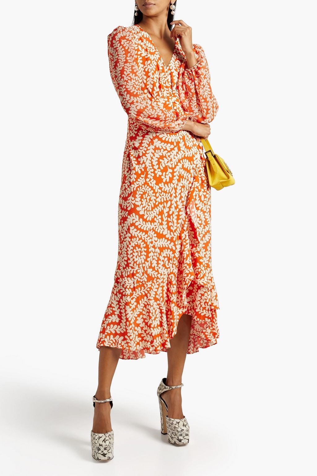 DIANE VON FURSTENBERG فستان متوسط الطول من الكريب بتصميم ملتف مزين بطبعات