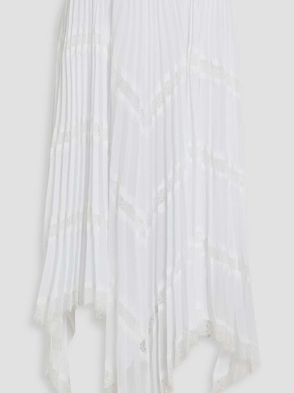katz lace-trimmed plissé-chiffon midi skirt