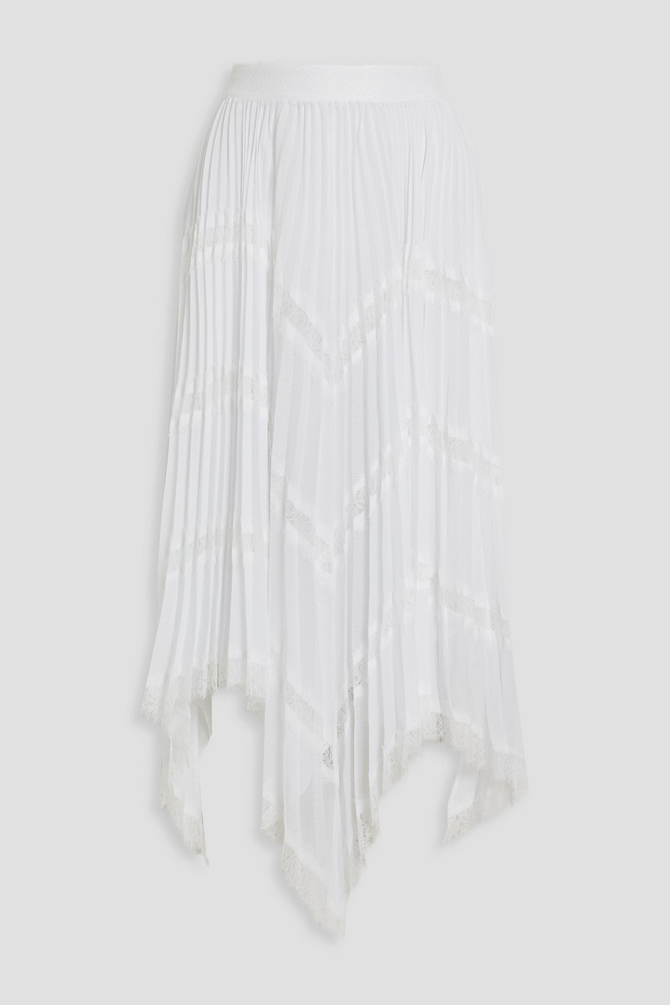 Shop Alice And Olivia Katz Lace-trimmed Plissé-chiffon Midi Skirt In White