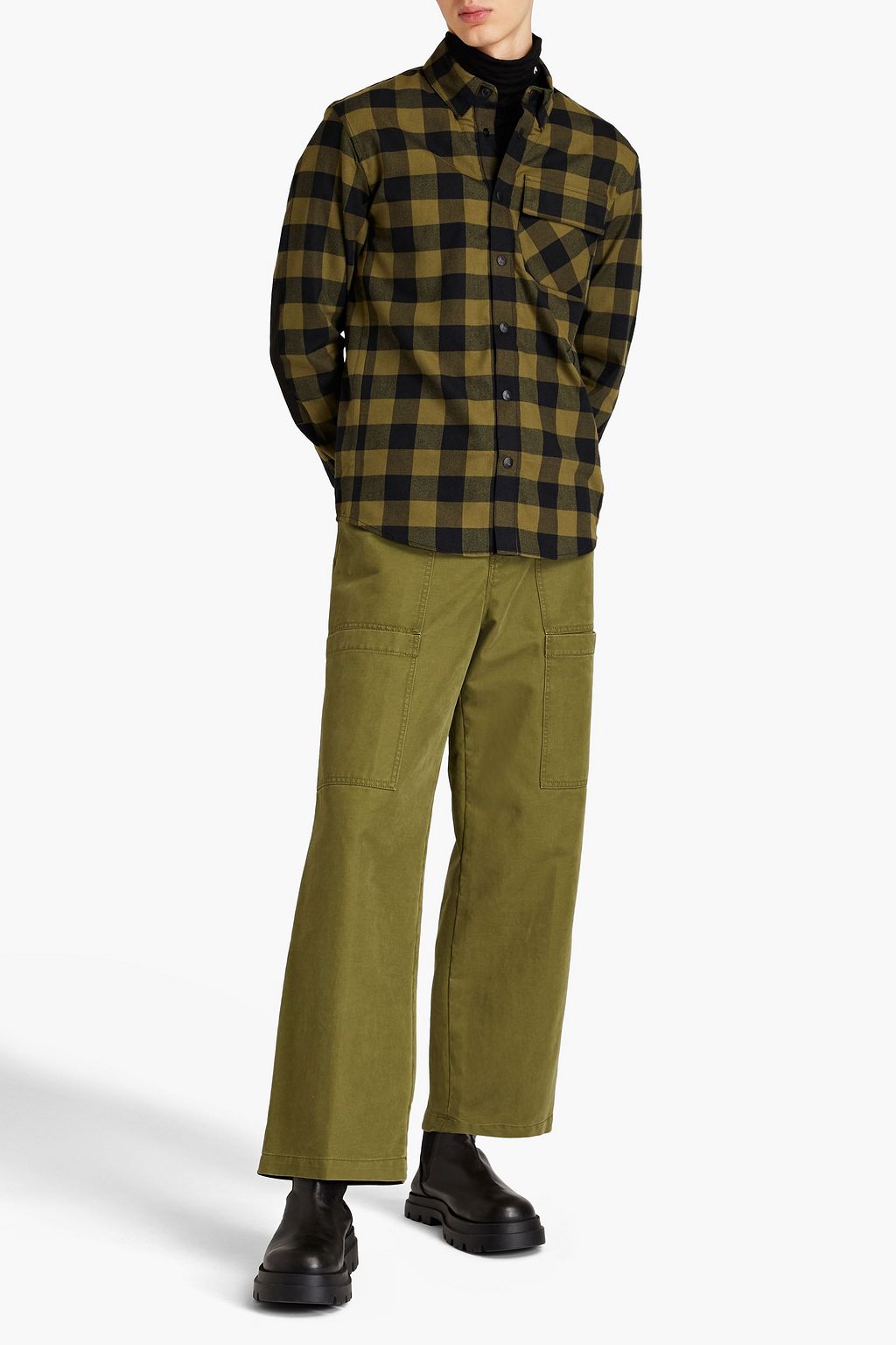 AZTECH Shell-trimmed checked cotton-flannel shirt