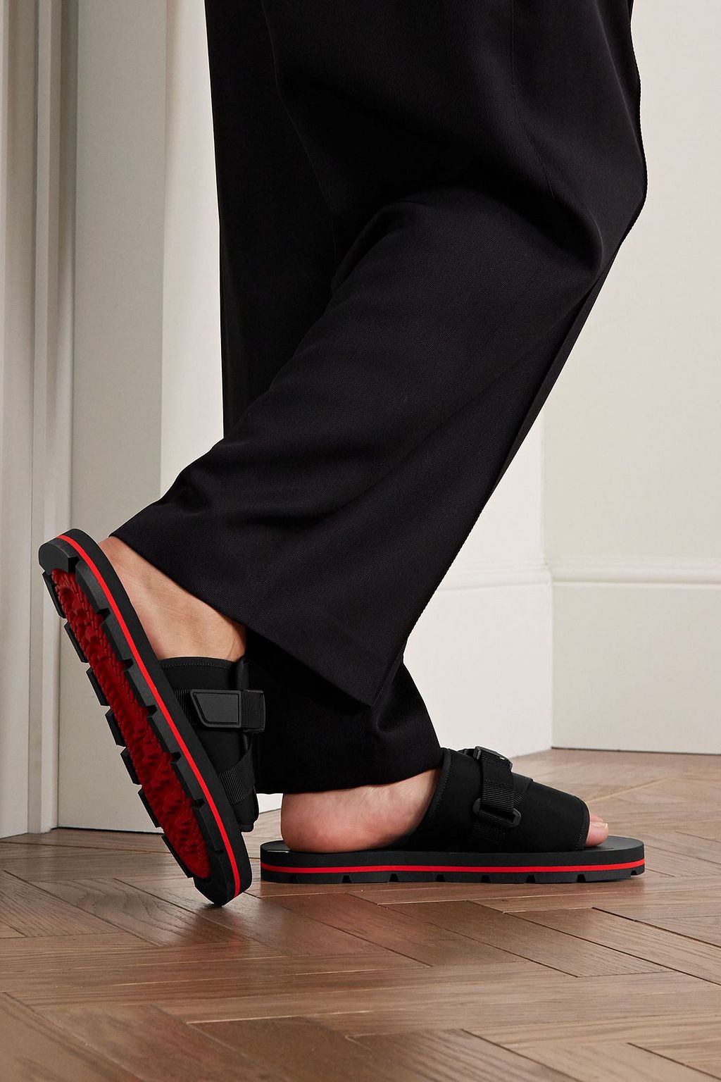CHRISTIAN LOUBOUTIN Siwa buckled grosgrain-trimmed neoprene slides