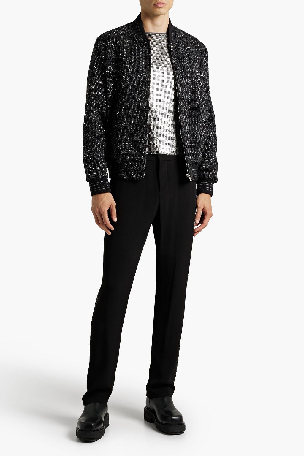SAINT LAURENT Embellished crepe bomber jacket
