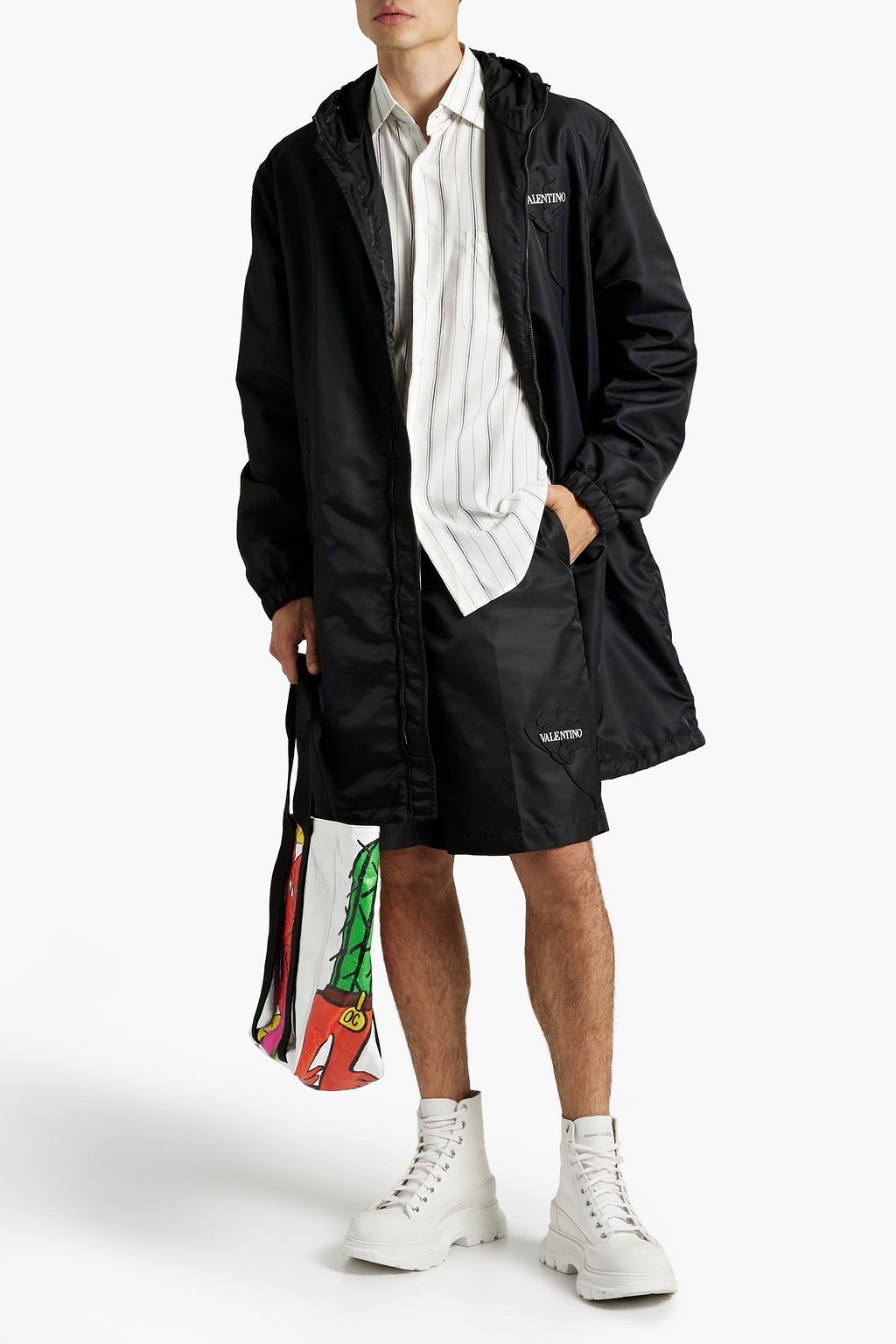 VALENTINO GARAVANI Floral-appliquéd printed shell hooded coat