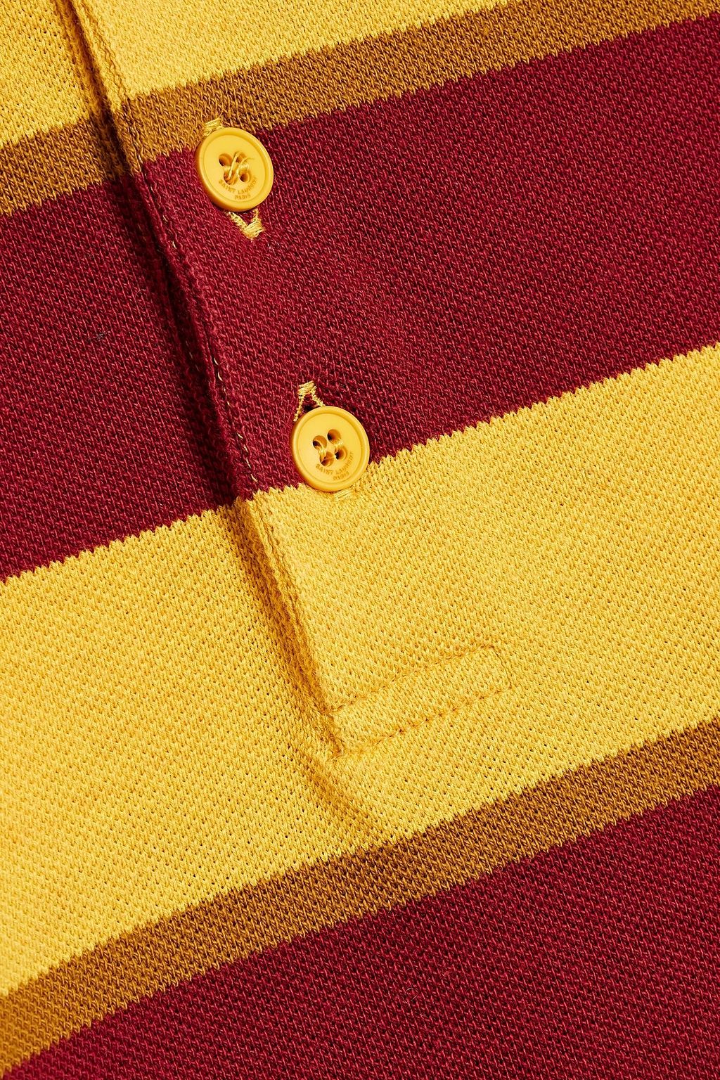 SAINT LAURENT Embroidered striped cotton-piqué polo shirt