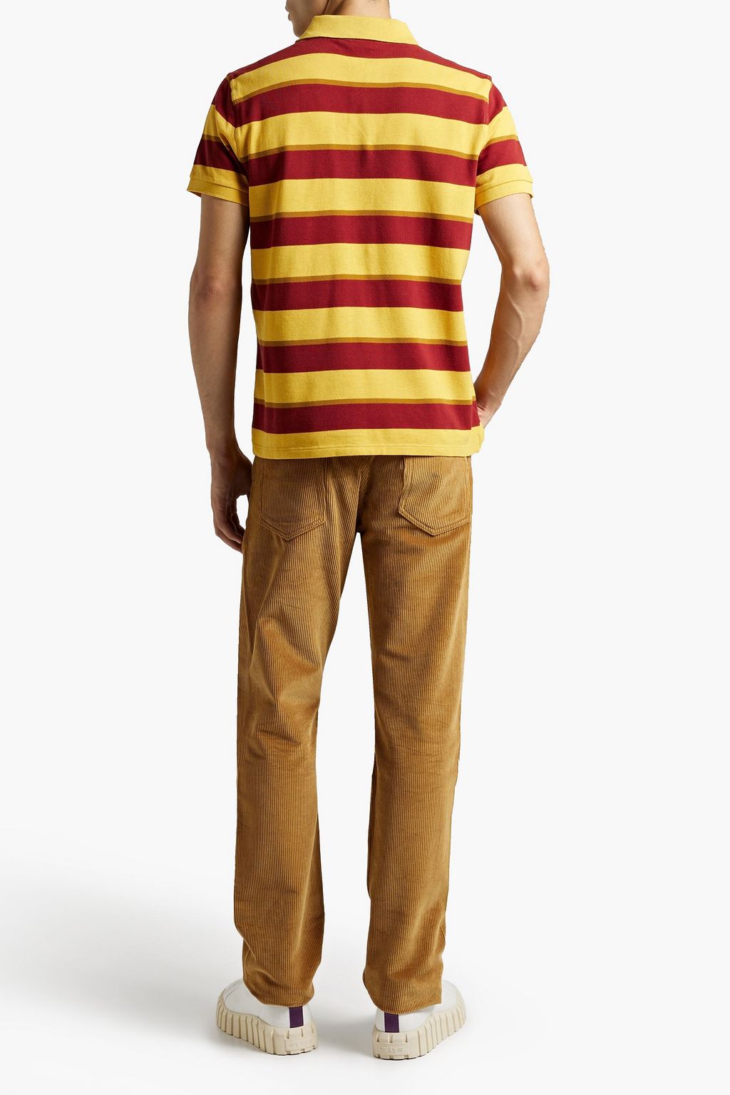 SAINT LAURENT Embroidered striped cotton-piqué polo shirt