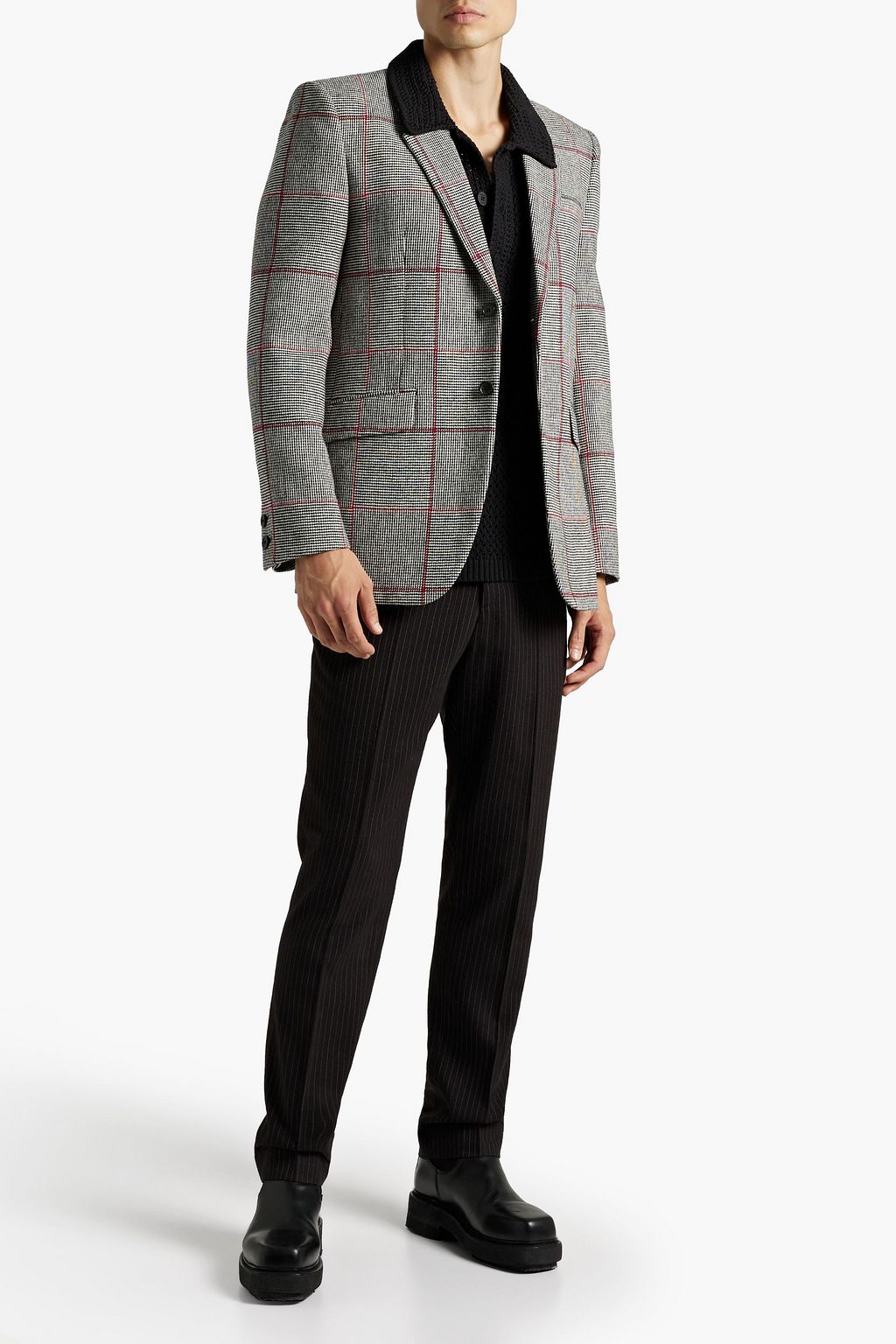 SAINT LAURENT Checked wool-blend tweed blazer