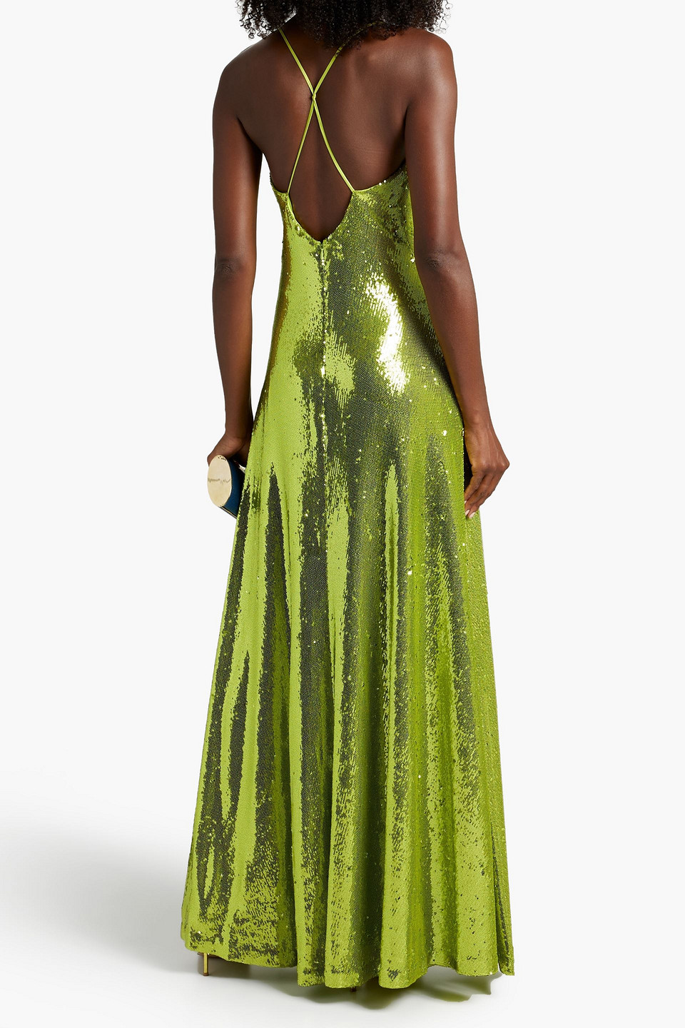 Halston Kiara Sequin Plunge Neck Gown In Lime Green