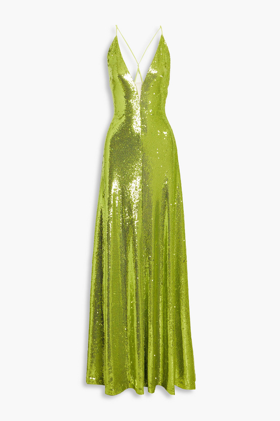 Halston Kiara Sequin Plunge Neck Gown In Lime Green