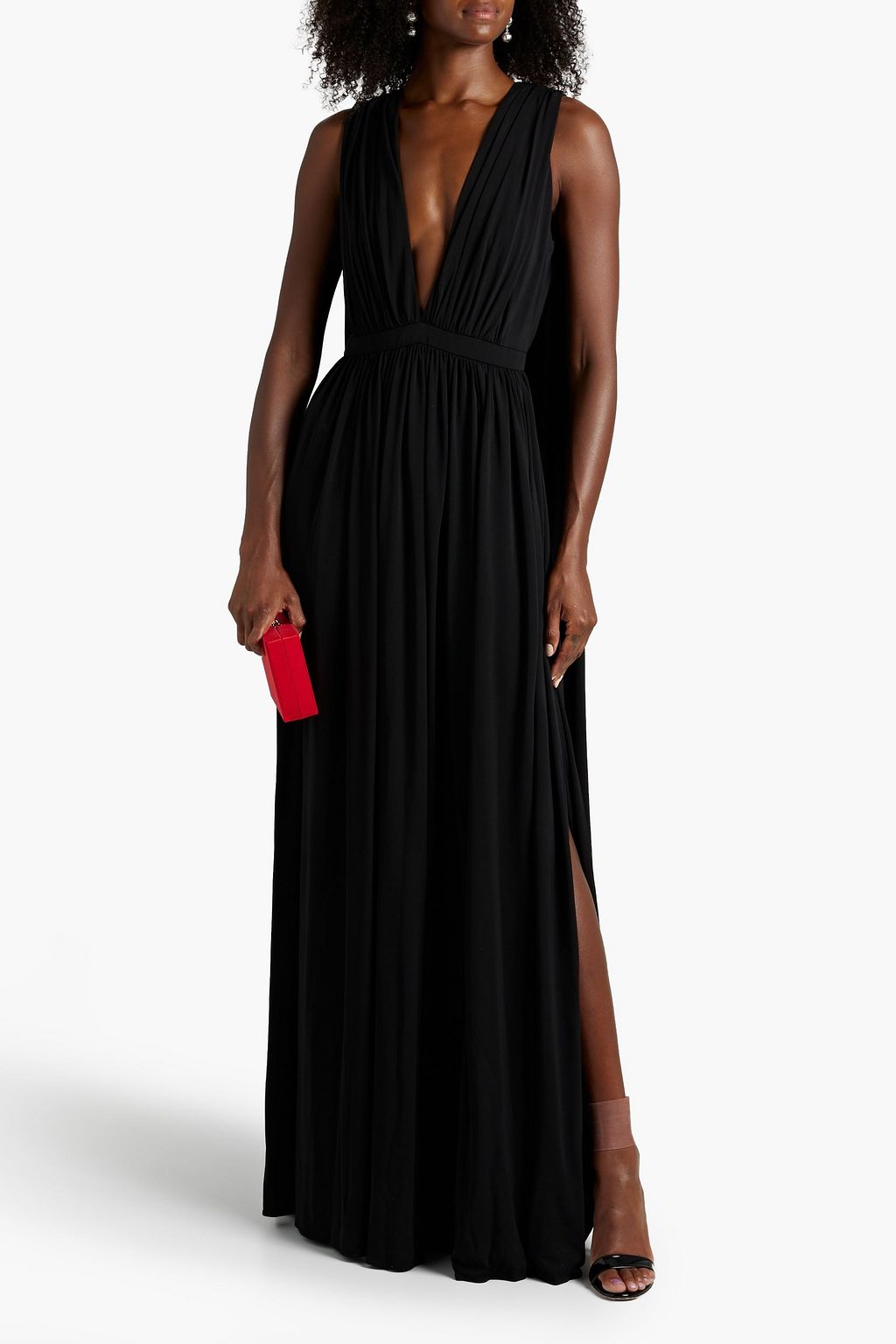 HALSTON Ashley 케이프 이펙트 개더 디테일 저지 가운