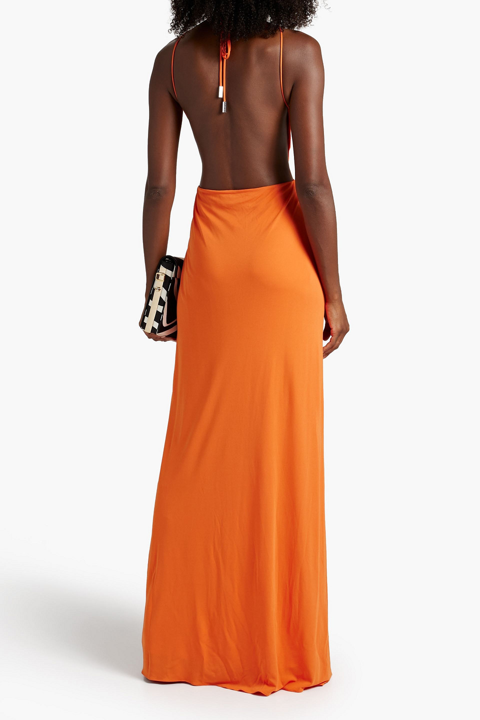 Shop Halston Briar Open-back Jersey Halterneck Gown In Orange