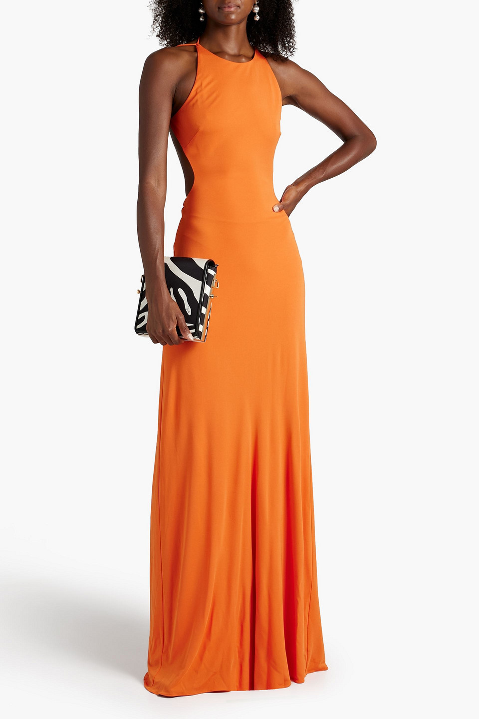 Shop Halston Briar Open-back Jersey Halterneck Gown In Orange