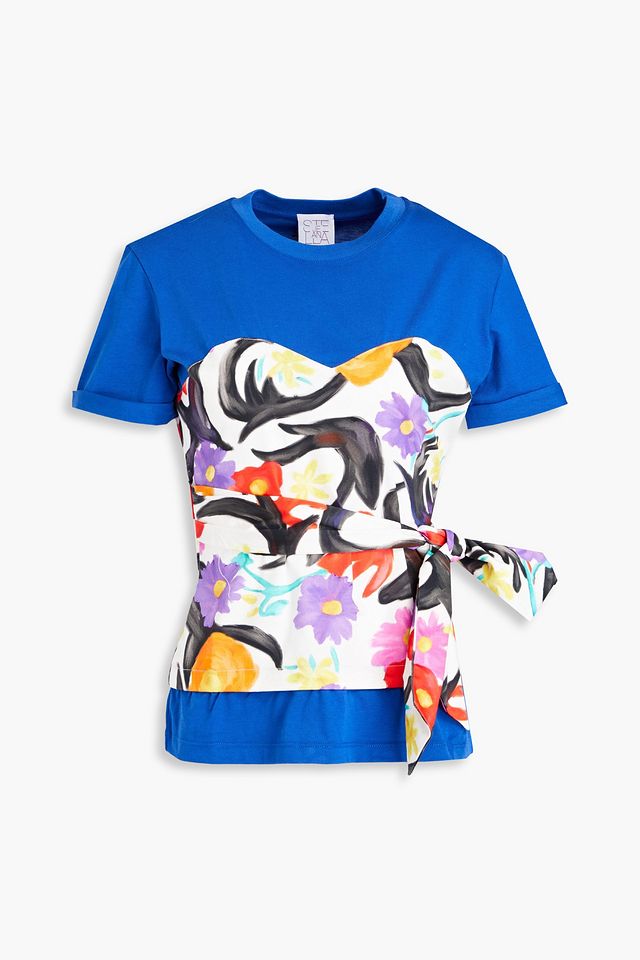 Paneled floral-print cotton-jersey T-shirt