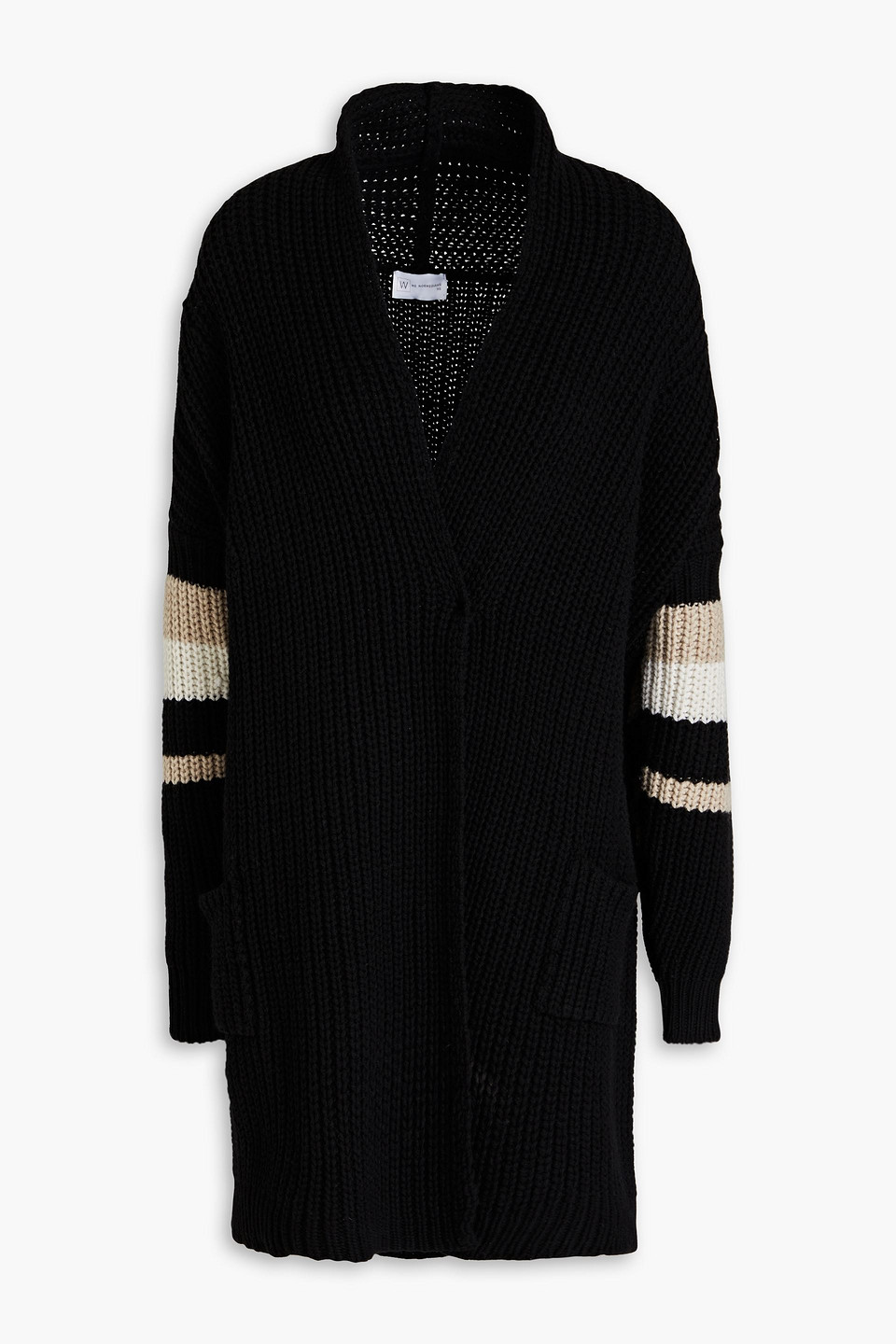 We Norwegians Apres Ski Striped Ribbed Merino Wool And Cashmere-blend Cardigan In Black