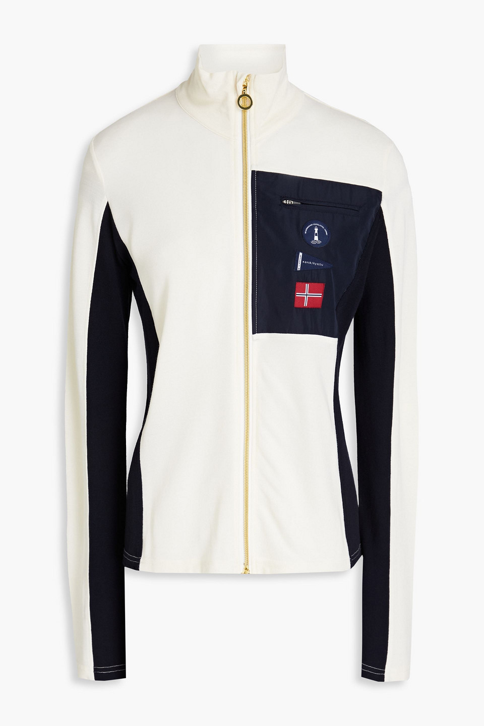we norwegians - lindesnes color-block merino wool-blend piqué track jacket - white - s