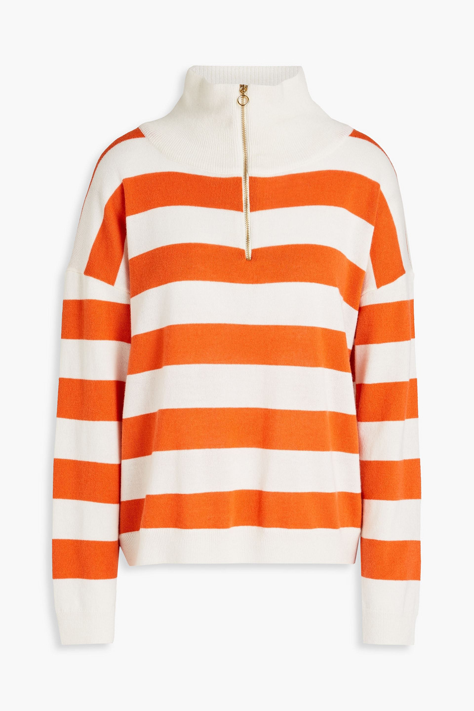 we norwegians - gullholmen striped merino wool and cashmere-blend half-zip sweater - orange - s