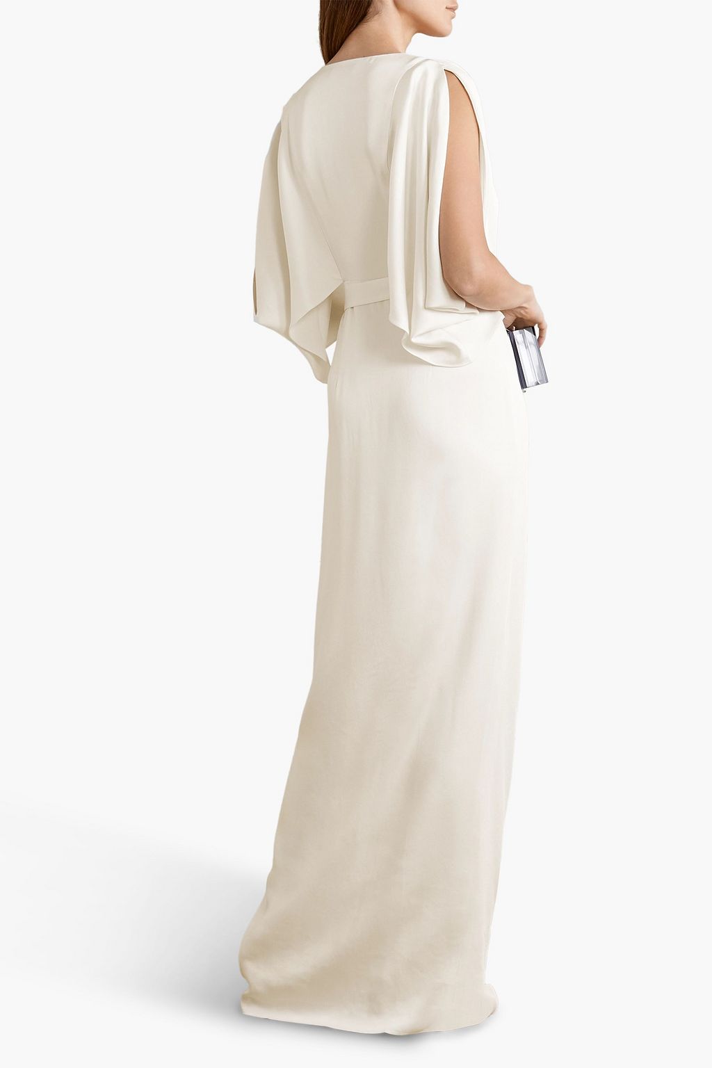 HALSTON Draped satin-crepe wrap gown