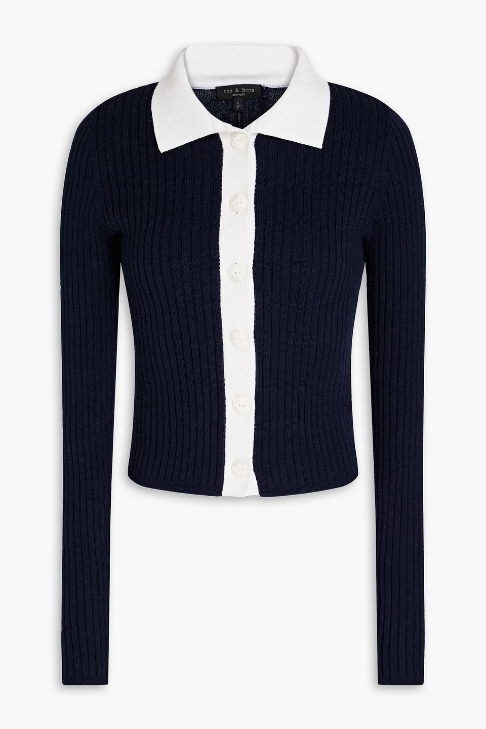 Rag & Bone Navaya Ribbed Cotton And Cashmere-blend Cardigan In Blue