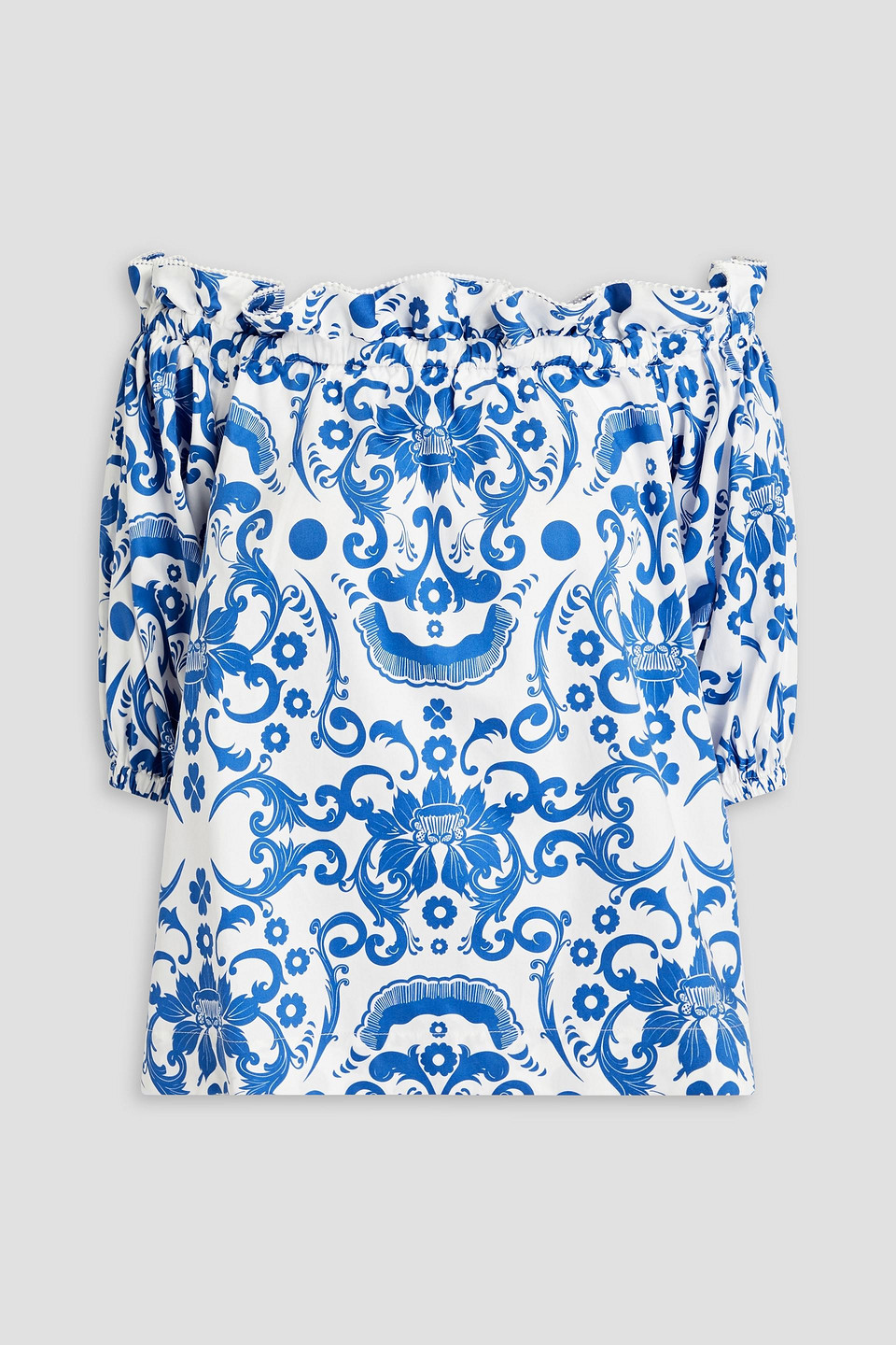 BORGO DE NOR GWEN OFF-THE-SHOULDER PRINTED COTTON-POPLIN TOP,3074457345632958165