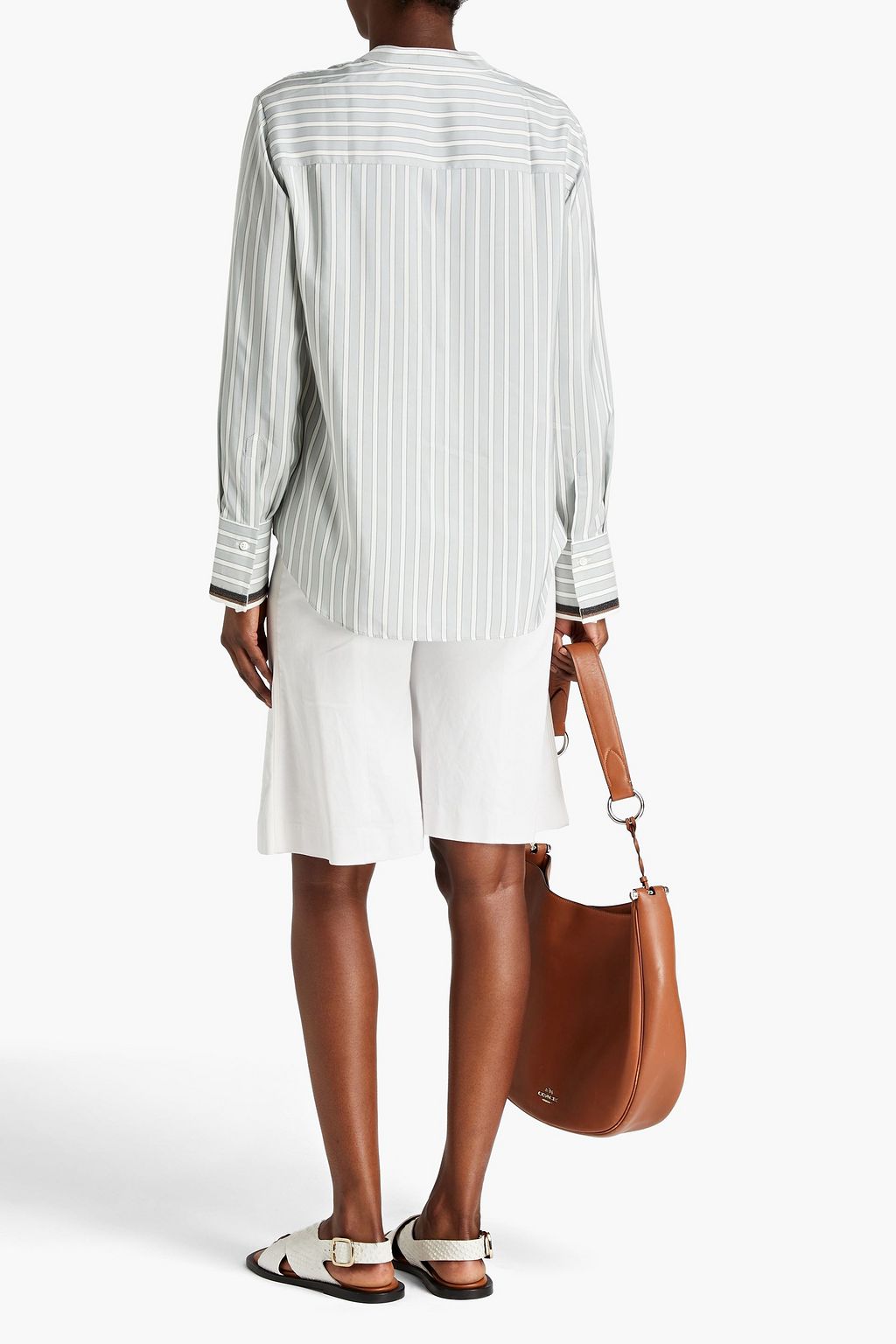 BRUNELLO CUCINELLI Wrap-effect striped silk shirt