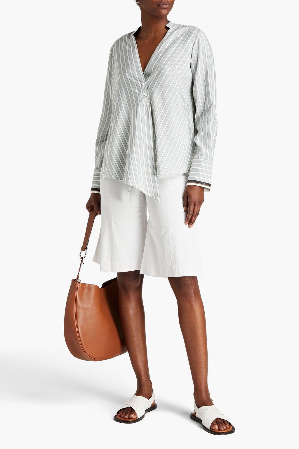 BRUNELLO CUCINELLI Wrap-effect striped silk shirt