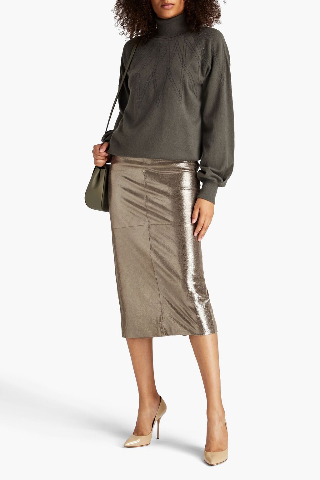 BRUNELLO CUCINELLI Bead-embellished cashmere turtleneck sweater