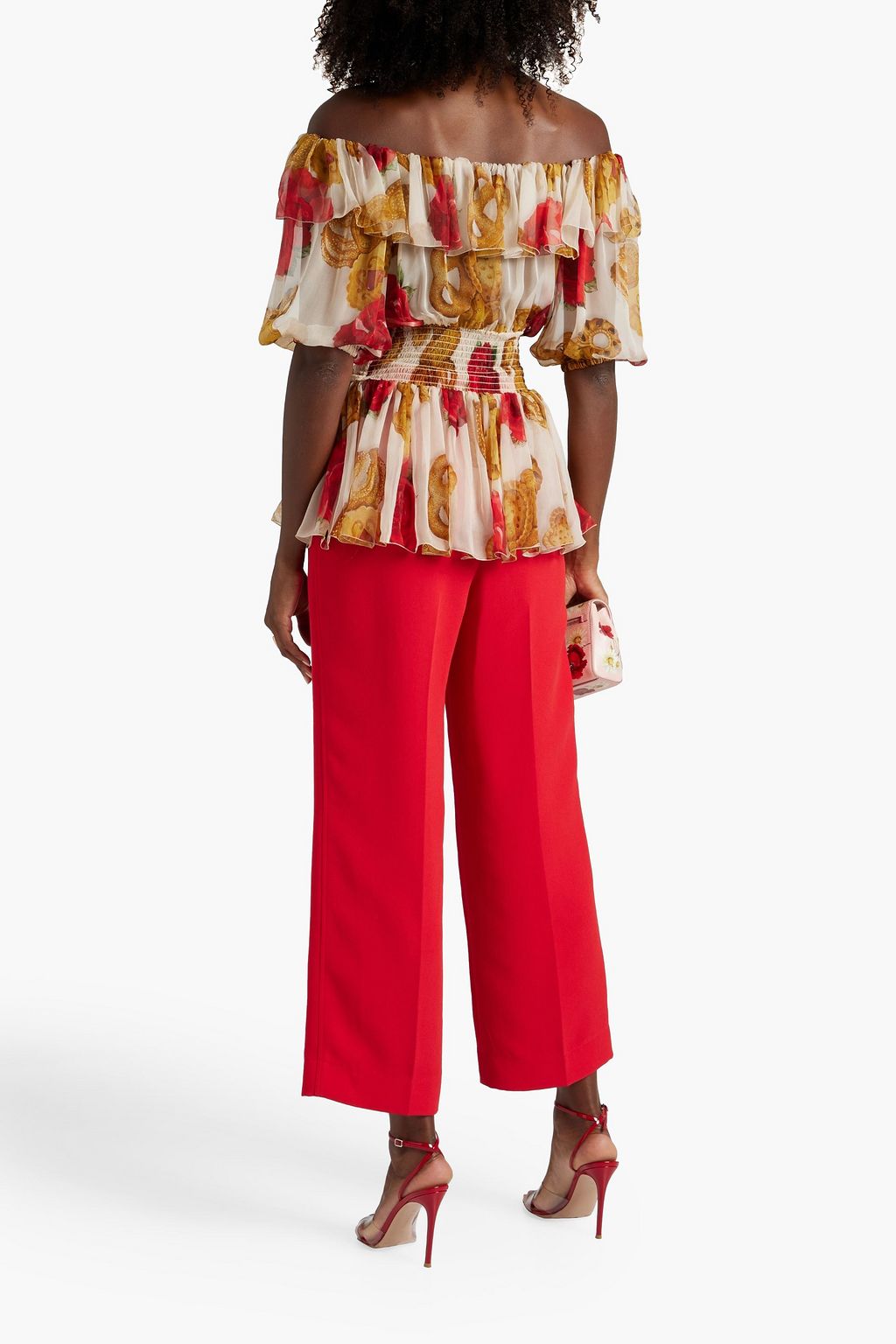DOLCE&GABBANA Off-the-shoulder printed silk-chiffon top
