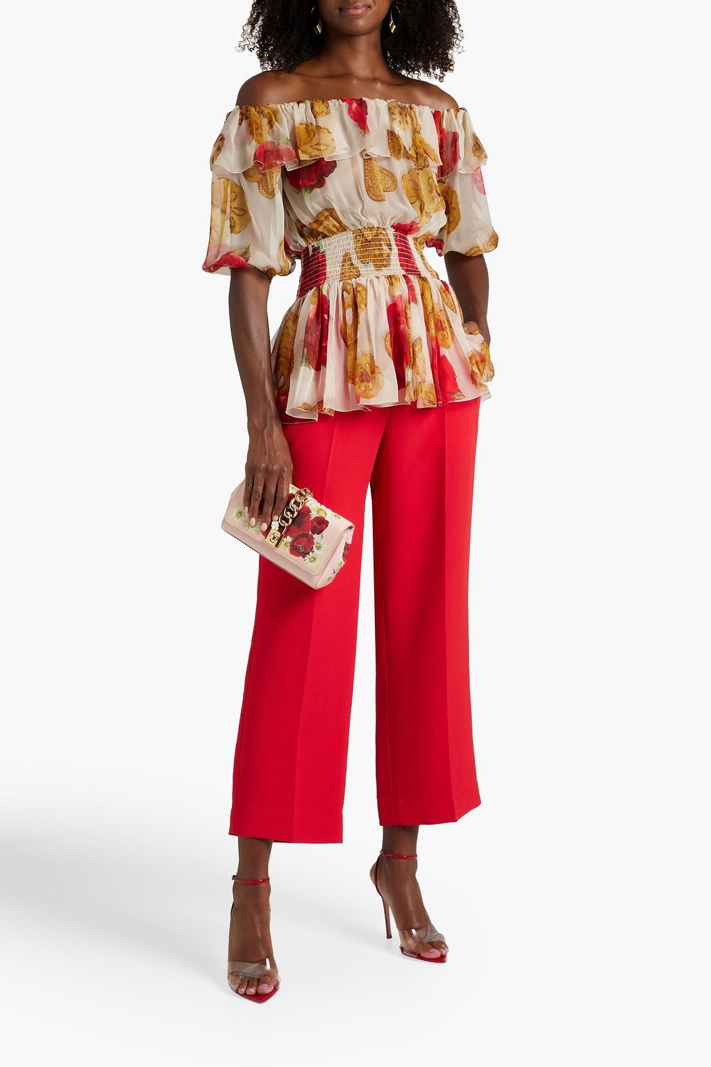 DOLCE&GABBANA Off-the-shoulder printed silk-chiffon top