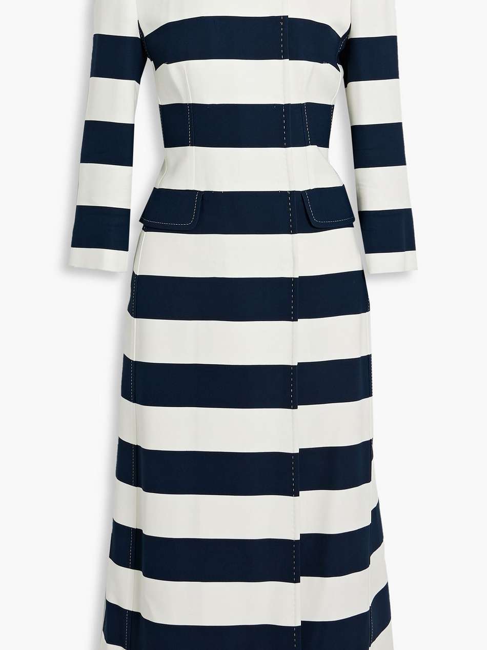 striped crepe midi dress