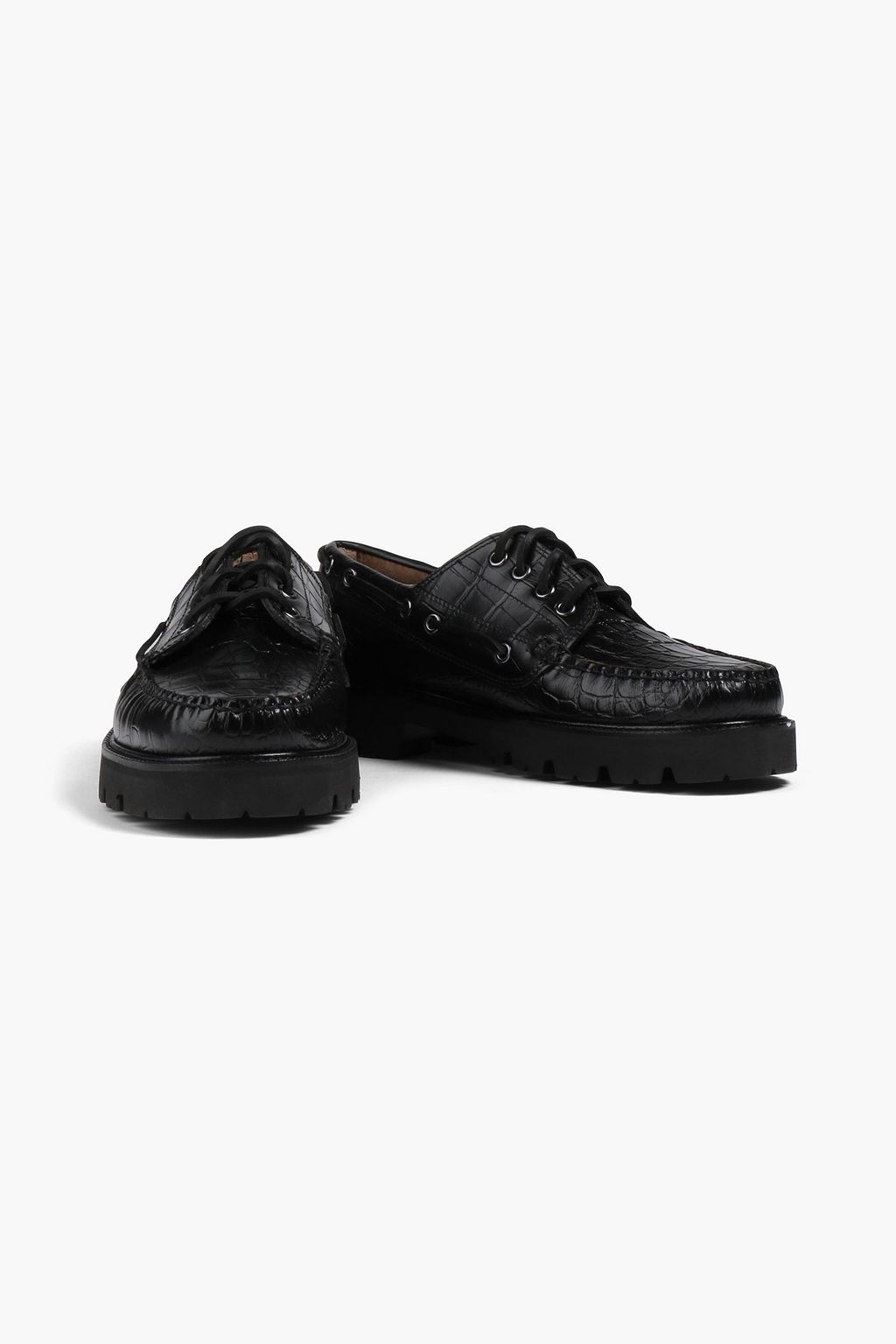 G.H. BASS & CO Glossed croc-effect leather boat shoes