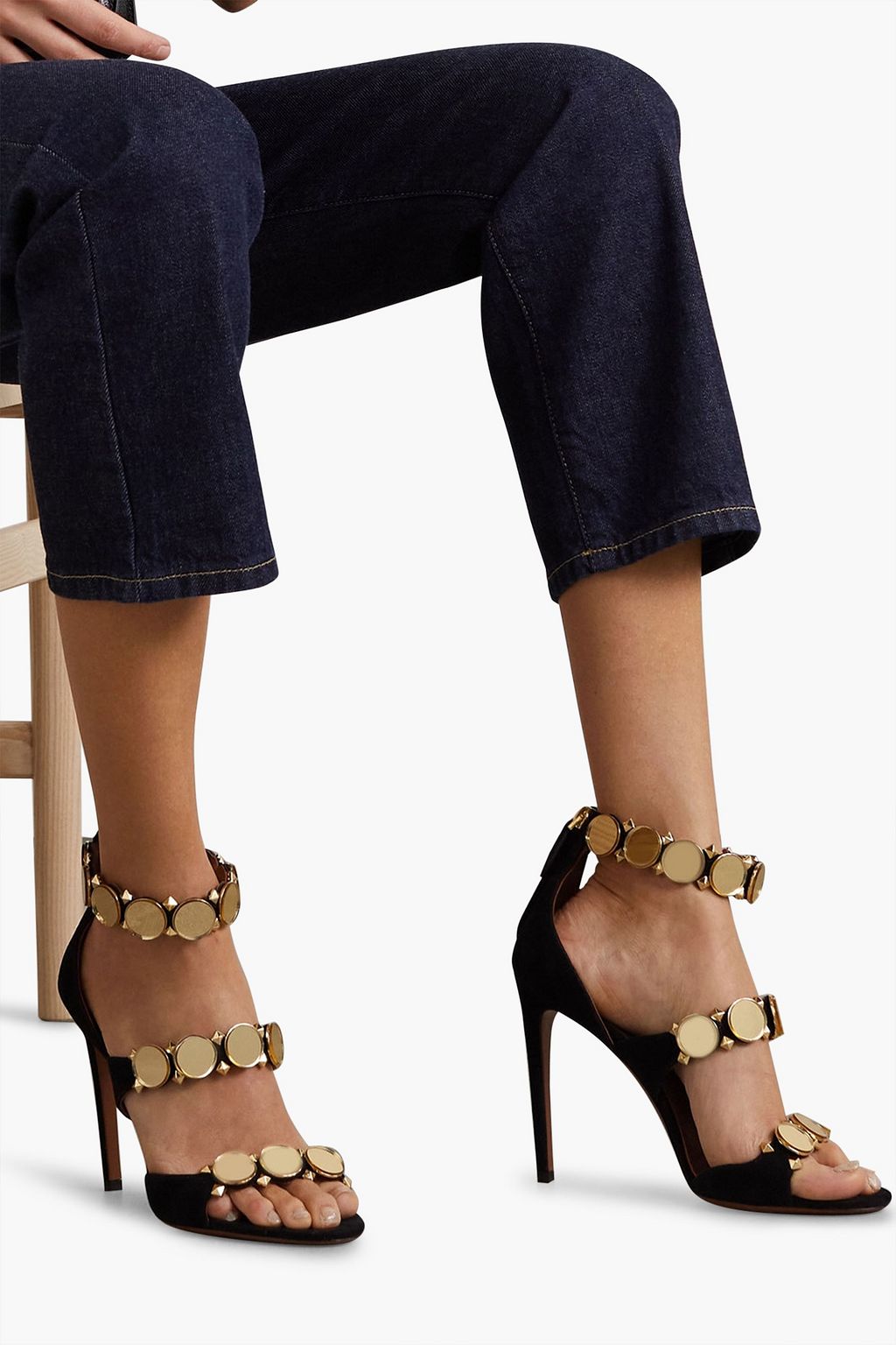 ALAÏA La Bombe Mirror 110 embellished suede sandals