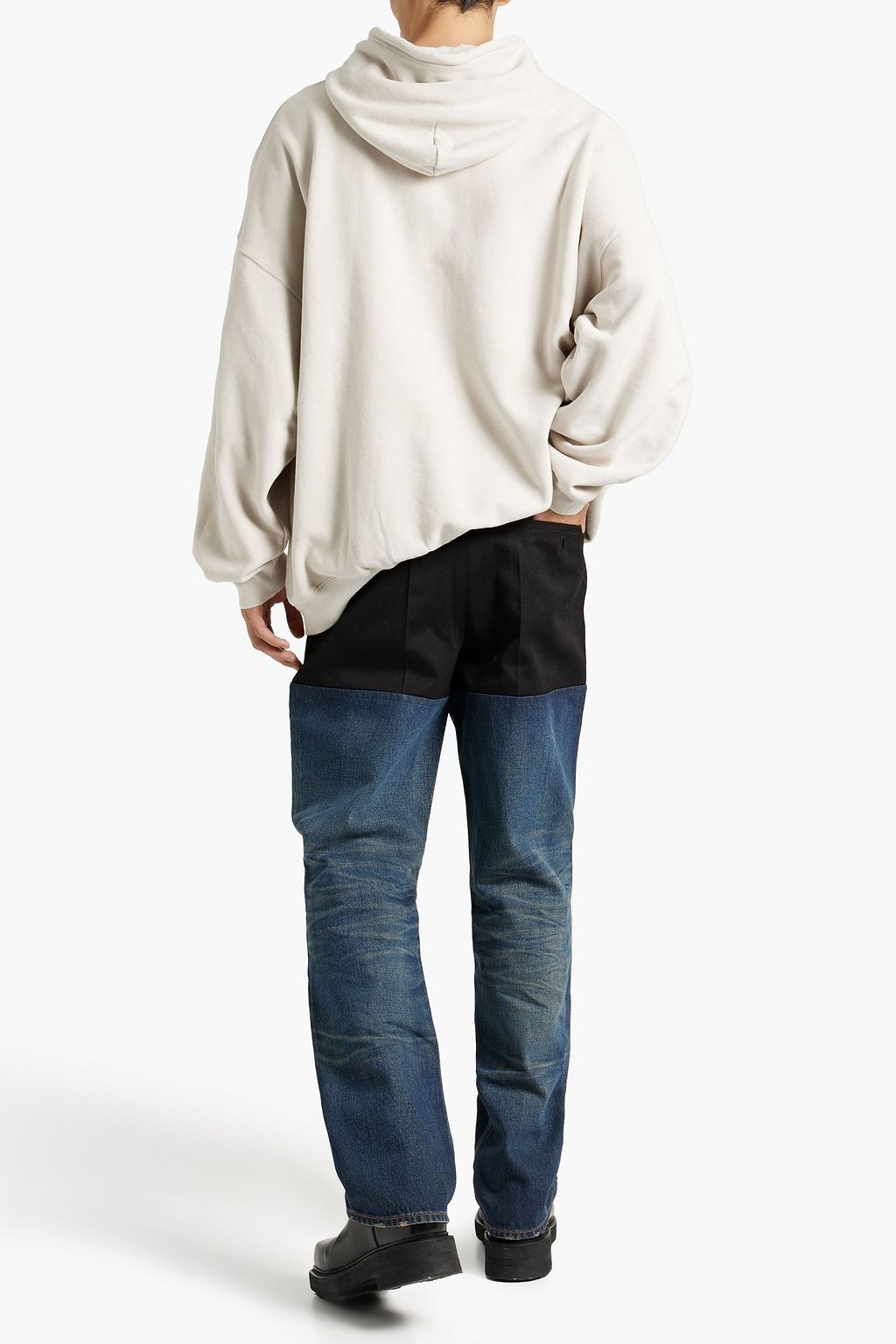 BALENCIAGA Wool twill-paneled faded denim jeans