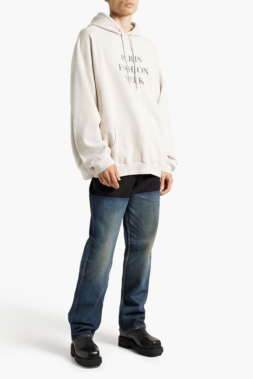 BALENCIAGA Wool twill-paneled faded denim jeans