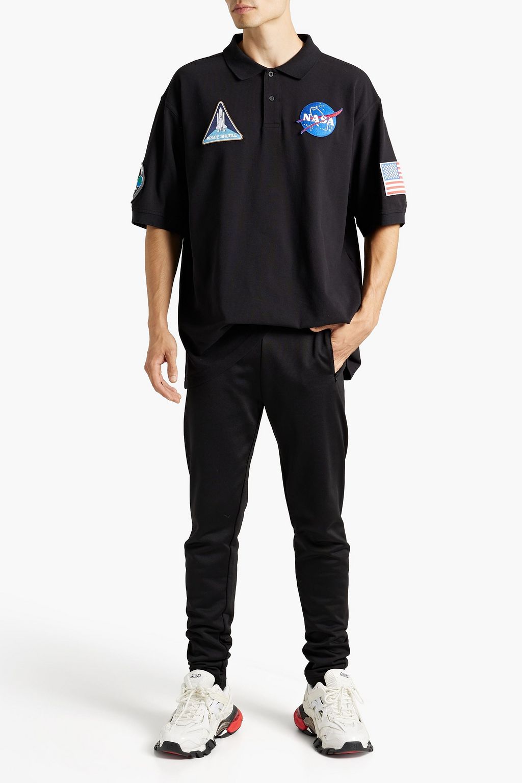 BALENCIAGA Oversized appliquéd cotton-piqué polo shirt
