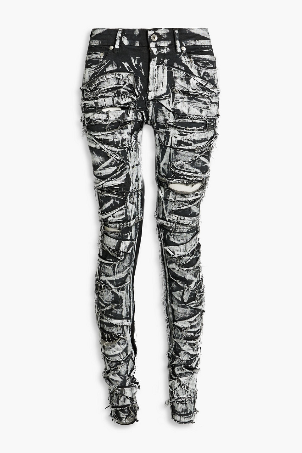 Rick Owens Painted Distressed Mid-rise Skinny Jeans In Black
