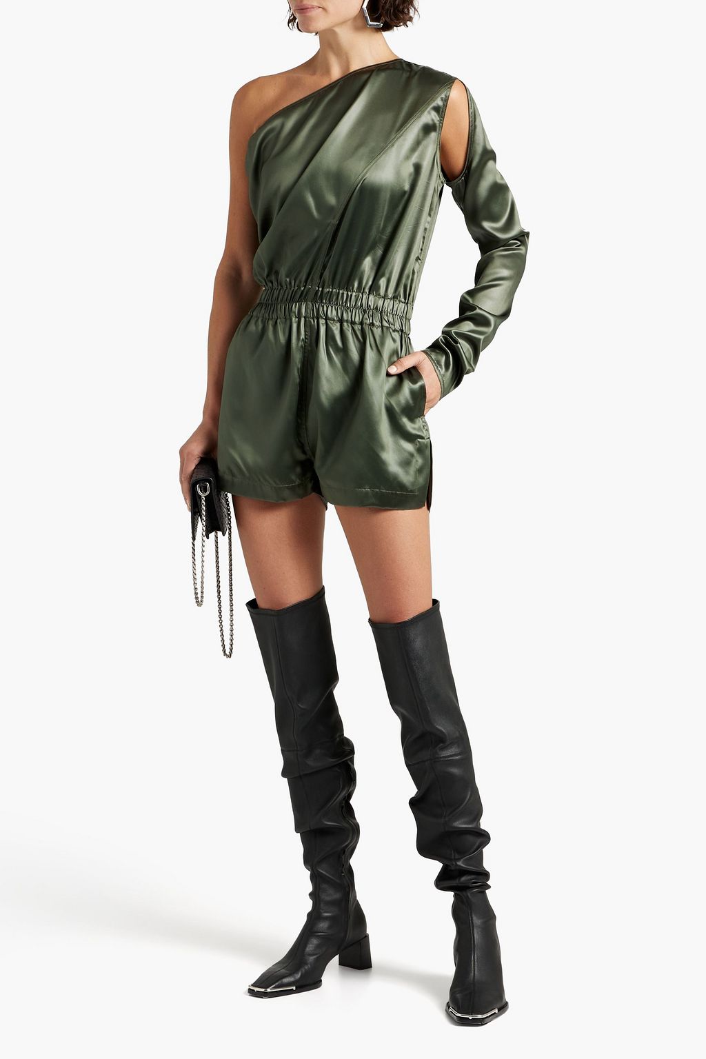 RICK OWENS One-sleeve cutout satin playsuit
