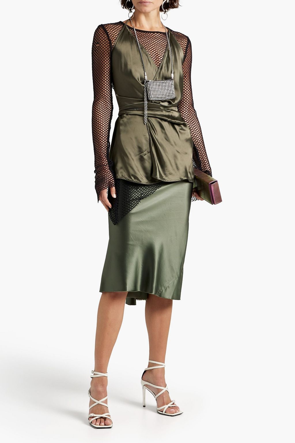 RICK OWENS Cupro-satin halterneck wrap top